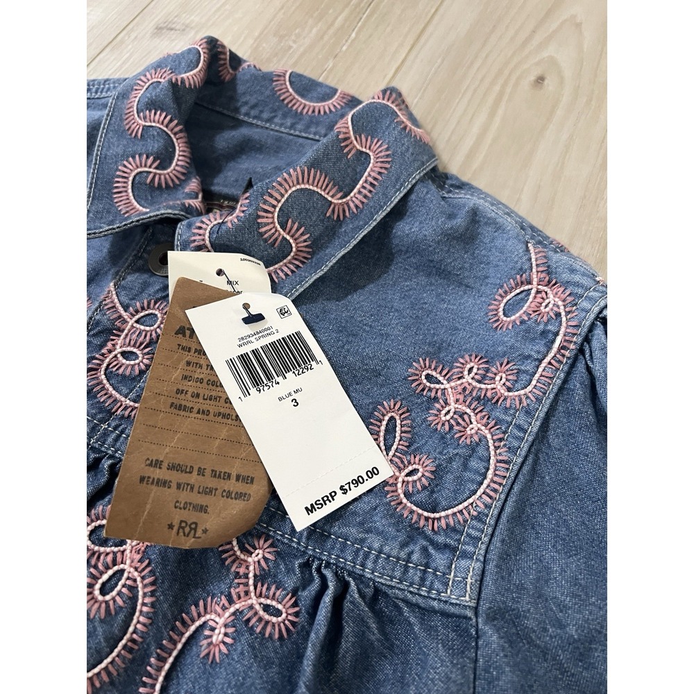 RRL Martin Flora Embroidered Denim Shirt Women Size 3 - Picture 9 of 9